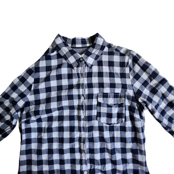 Girl Krazy navy gray white checkered button up long sleeve top sz L - Picture 4 of 12